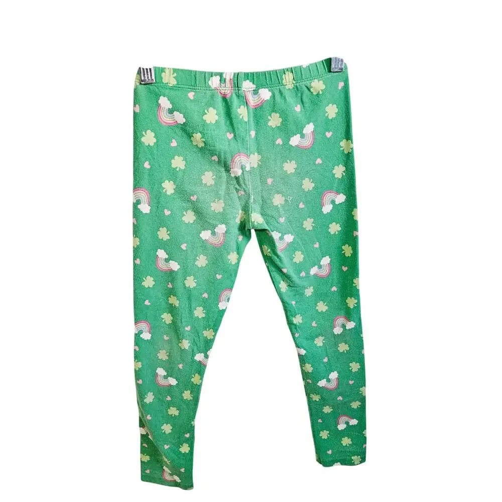 Children's Place Girls Size M Leggings Green Shamrock Rainbow St. Patricks Day